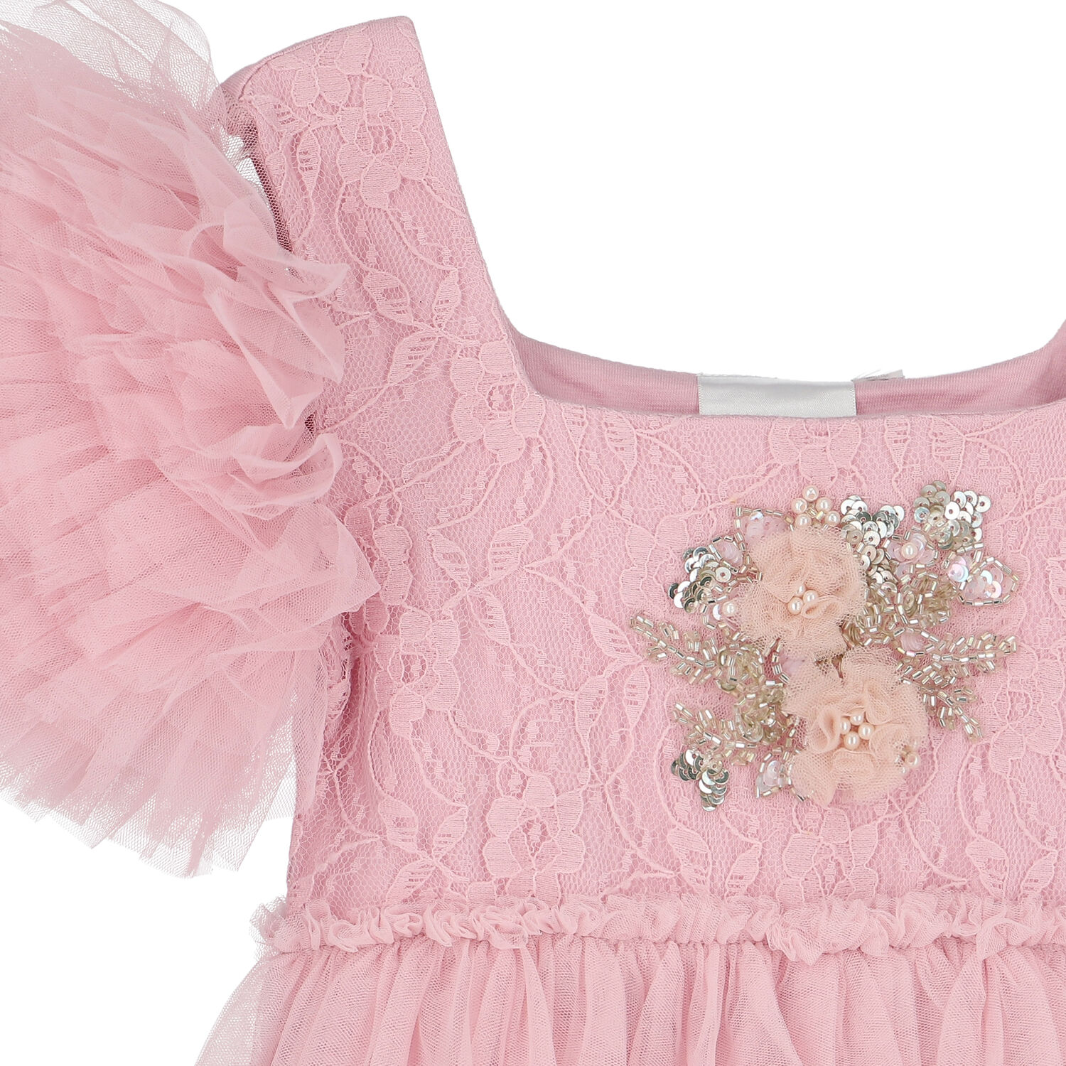 Girls Pink Embellished Tulle Dress, 1, hi-res image number null